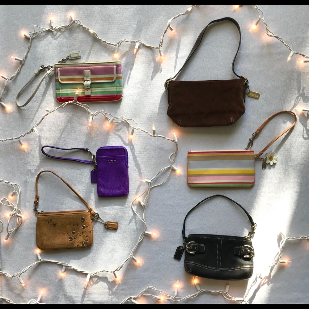 Coach 2 Bag Wristlet Rainbow Stripe Brown Suede - Picture 8 of 8